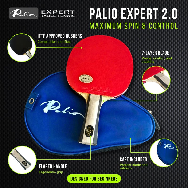 Expert Table Tennis Palio Expert 2.0 Table Tennis Racket & Case | ITTF-Approved Ping Pong Paddle for Beginners | High Spin & Control - Image 2